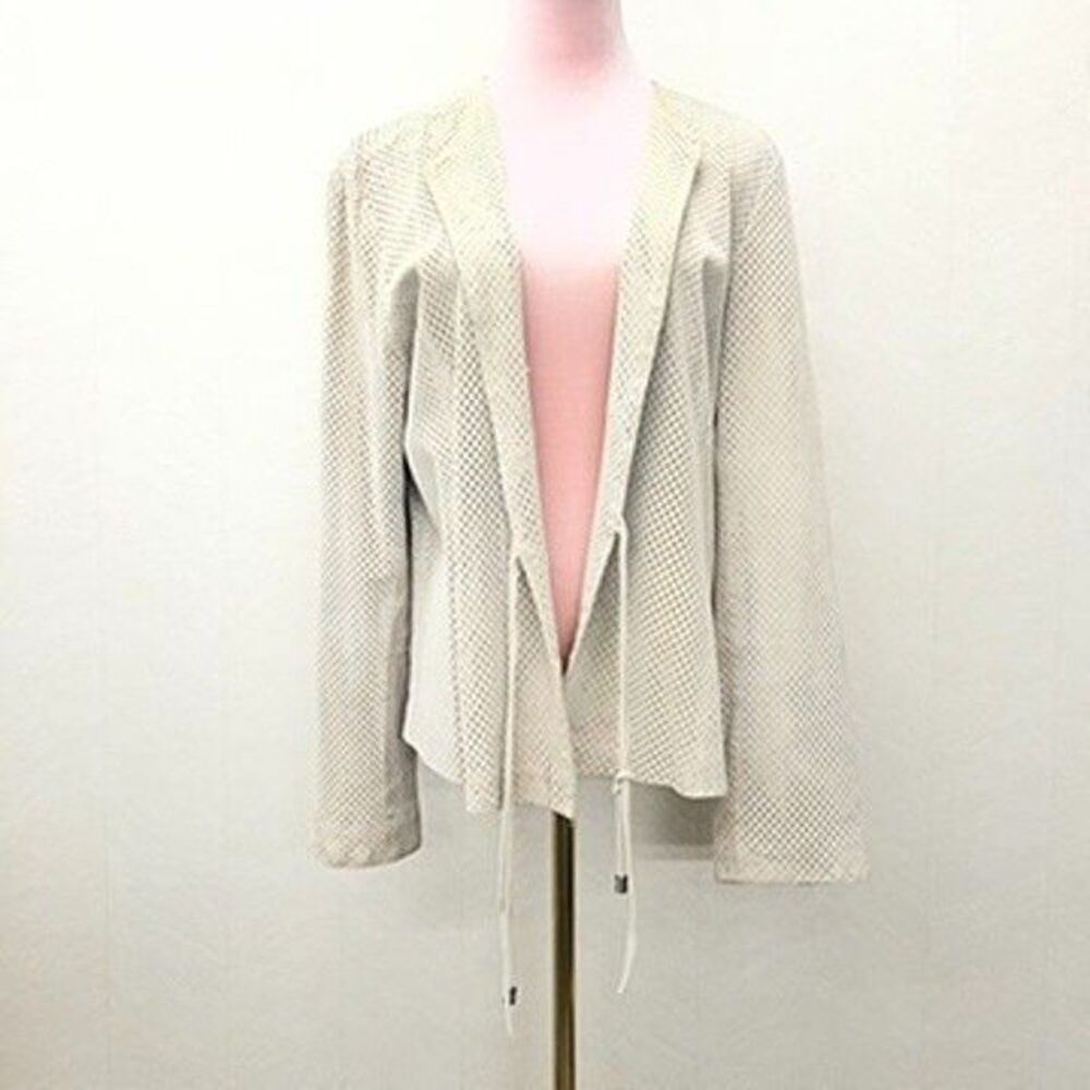 Vintage Belle Sport Ivory Tie Front Genuine Suede Leather Jacket Womens Size XL